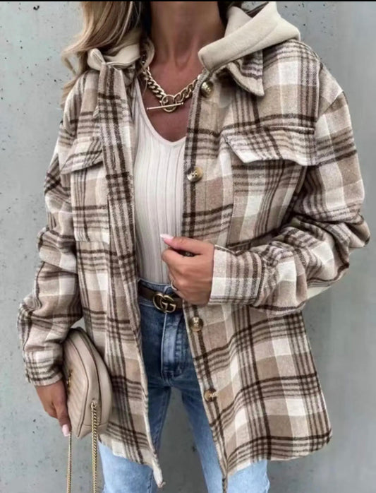 Hooded Plaid Shacket