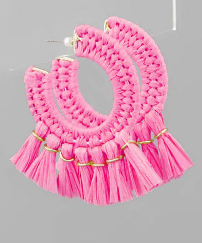 Raffia Tassel Hoops