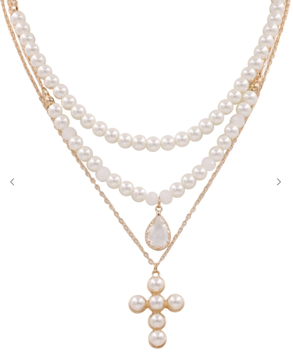 Pearl Cross Layered Necklace