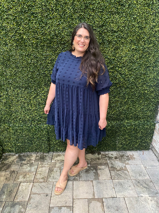 Plus Navy Swiss Dot Dress