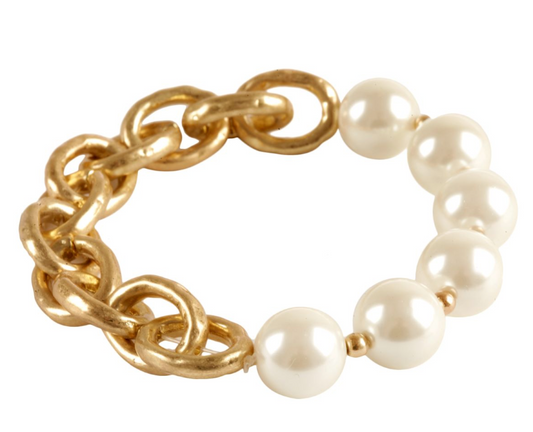 Pearl Stretch Chain Link Bracelet