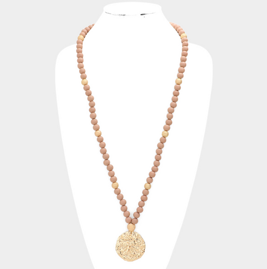 Wooden Gold Coin Necklace