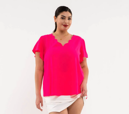 Hot Pink Scallop Plus Top