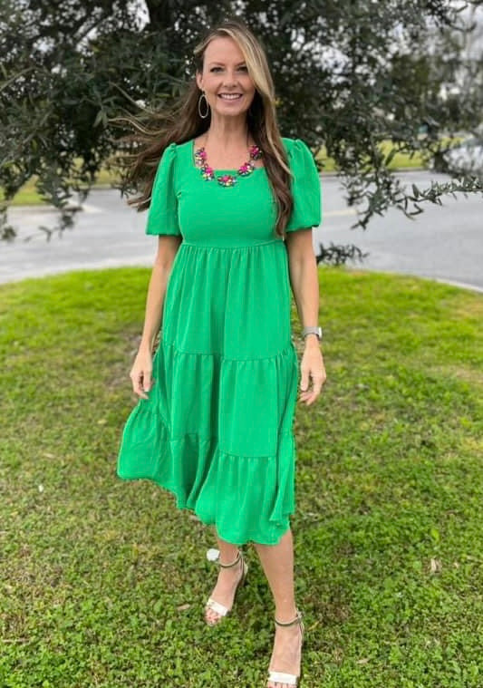 Kelly Green Smocked Dress