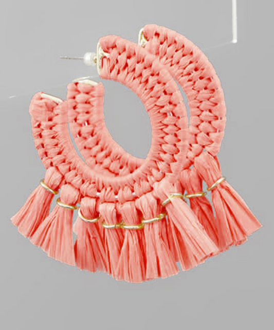 Raffia Tassel Hoops