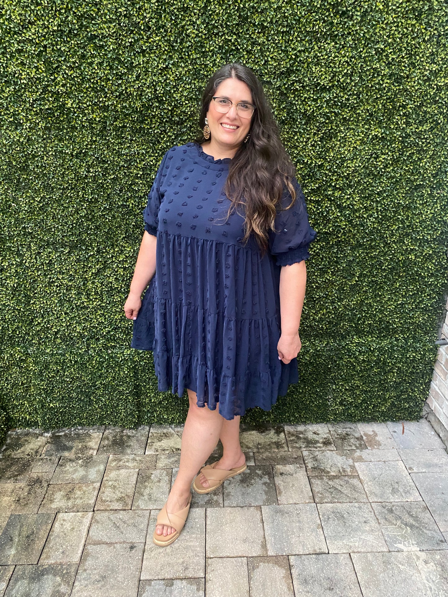 Plus Navy Swiss Dot Dress