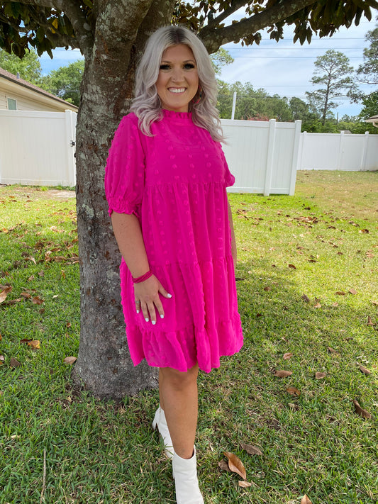 Hot Pink Swiss Dot Dress